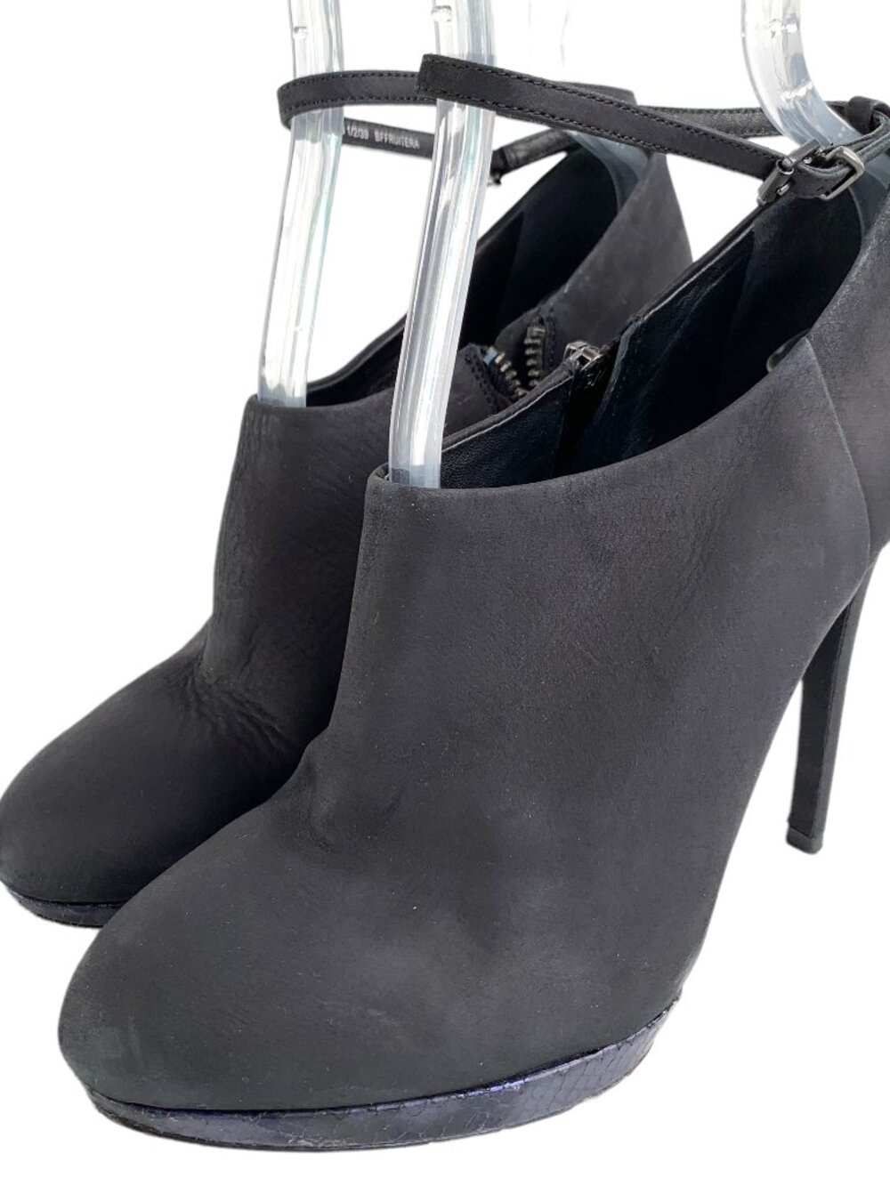 Brian Atwood high heel boots 8.5 black leather snake print stiletto booties